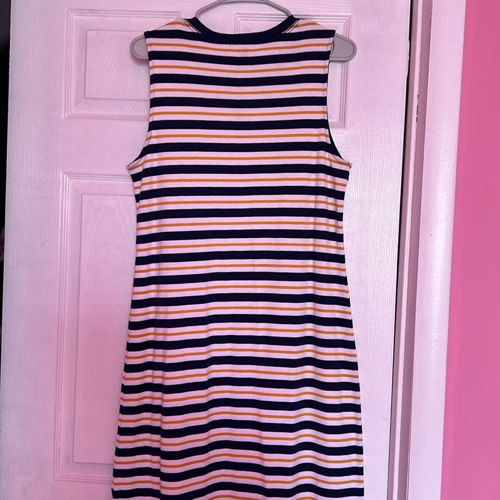 Chaps Blue Yellow and White Striped Sleeveless Lace Up Front Maxi dress Size L - Picture 6 of 9